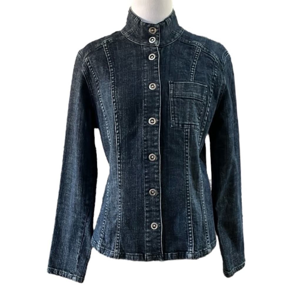 CHICO’S PLATINUM DENIM BLUE JEAN JACKET CHICOS SIZE 0 XS 4